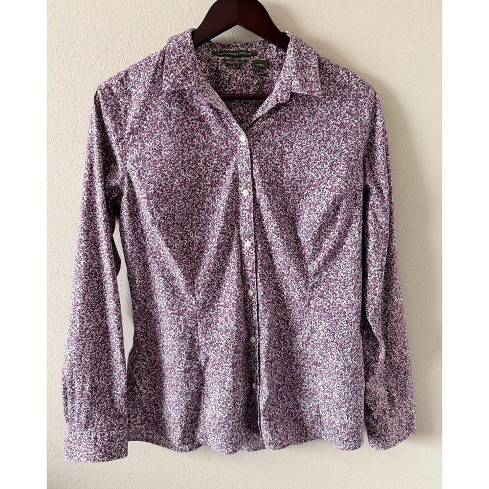 Eddie Bauer Women's L Purple Floral Stretch Wrinkle Resistant Button Down Shirt